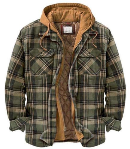 VDDTAGAM Chemise thermique à capuche pour homme Veste de travail à carreaux Taille M à 3XL (Light Green,3XL) VDD418