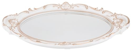 Sewroro Plateau Miroir Ovale Blanc Vintage 30X20 CM Plateau de Service et Organisateur de Bijoux Décoratif pour Maison Bureau et Photographie