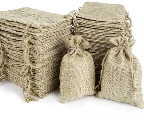 RUBY-50 Unidades Bolsas De Yute Pequeñas / 9.5x13.5cm Mini Bolsas De Arpillera Para Regalos, Bolsas Para Joyería Con Cordón/Bolsas De Yute Pequeñas Para Ramadán Bolsas