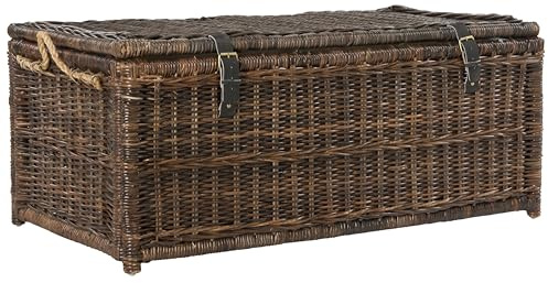 happimess HPM9000B Caden 46 Wicker Storage Trunk, Collapsible for flat storage, Rattan-Sarang Buaya, Coastal for Office, Dorm Room-LivingRoom, Bedroom, Dining Room, Brown