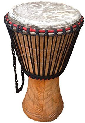 AMI Authentische ghanaische Djembe-Trommel mit schönen Handschnitzereien, 27,9 cm (11 Zoll), mit handgefertigter Trommeltasche zum halben Preis