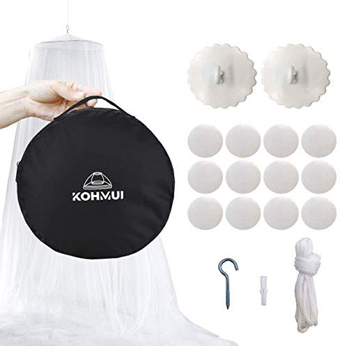 KOHMUI Moskitonetz, Mückennetz Travel mit Klebehaken für Reise und Zuhause, Extra-groß Betthimmel Mückenschutz für Doppelbett Einzelbett