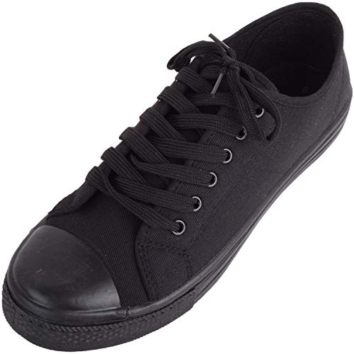 ABSOLUTE FOOTWEAR Womens Canvas Lace Up Trainers Plimsolls, Rubber Toe Cap, Black, UK 5 / EU 38