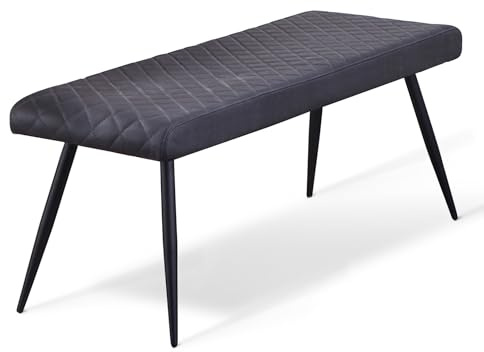 AINPECCA Faux Leather Padded Dining Bench, Vintage Cushioned Long Bench Lounge for Kitchen & Hallway, Dinner Stool with Metal Legs (Dark Grey, 130cm Length)