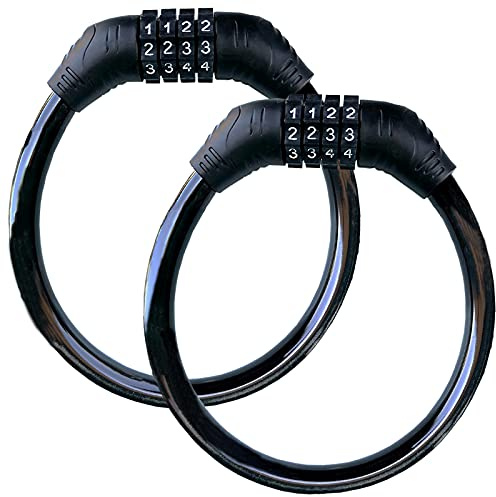 Lomodo 2 Pack Black Digital Security Bicycle Lock Cable 4 Digit Resettable Combination Security Bike Cable Lock 1.3 Feet x 1/2 Inch