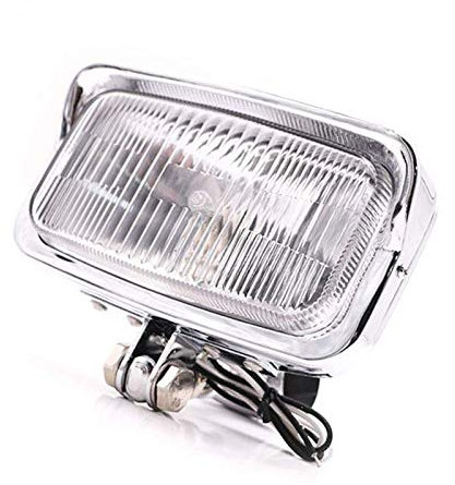 Phare de phare rectangulaire carré à montage inférieur avant de moto pour Harley Honda Kawasaki Suzuki Yamaha Cafe Racer rétro Vintage vélo Cruiser Chopper personnalisé (Chrome)