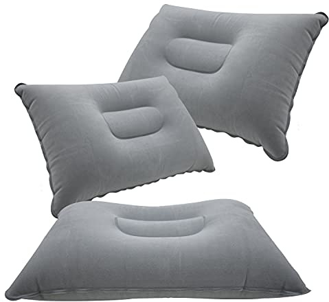 Peixiong 3 Pcs Grey Ultralight Inflatable Pillow Small Squared Flocked Fabric Air Pillow for Hiking,Camping,Traveling,Napping,Desk Rest,Neck &Lumbar Support