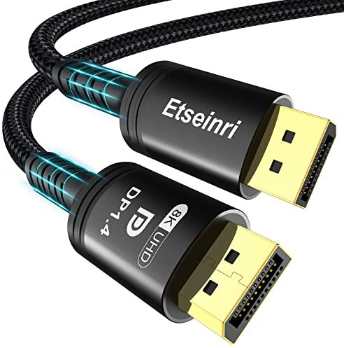 Etseinri DisplayPort Cable 3M, Certified Display Port Cable HDCP DSC1.2 8K 60Hz 4K 165Hz 144Hz 2K 240Hz, HDR10, G-Sync & FreeSync DP to DP Cable for Gaming Monitor PC Projector