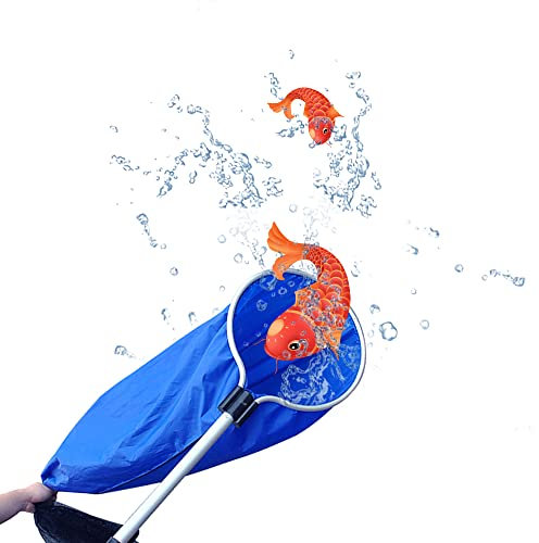 Koi Transfer Sock Net - Rete da pesca senza nodi per acquario, per laghetto, rete a rete fine, con manico lungo 50,8 cm, per trasferimento di allevamento di pesci di taglia media grande, blu (35 cm)