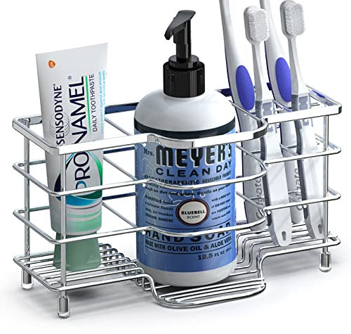 Linkidea Portaspazzolino Ventilato per Bagno, Portaspazzolino in Acciaio Inossidabile per Spazzolino, Dentifricio, Rasoio, Sapone per le Mani, Vanity Countertop 6 Slot Organizer (Cromo)