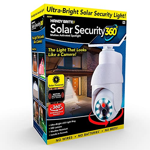 Ontel Handy Brite Security 360 LED Light, 360-Degree Fake Security Camera with 8 Super-Bright LED Lights, Weather-Resistant Motion Sensor Light for Home Security, Solar-Powered Outdoor Light