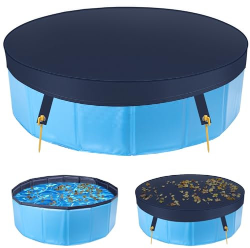 Nobleza Poolabdeckung Rund für Hundepool, Abdeckung für Hundepool, Faltbare Wasserdicht PVC Hundepool Abdeckung für Hunde mit 4 Erdnägeln 120x10cm