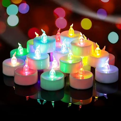 Yakpo Lot de 36 bougies chauffe-plat LED à changement de couleur à piles, sans flamme, bougies chauffe-plat colorées en vrac pour décorations de Noël, Halloween, citrouilles (scintillement lent)