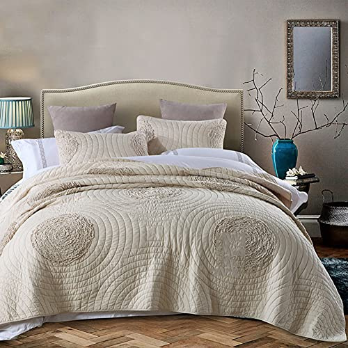 ERNZI Couvre Lit Matelassé De Luxe Dessus De Lit 2 Personnes Boutis Coton Couverture De Lit Patchwork avec 2 Taies d'oreiller,Marron,230 x 250 cm,Beige,240 x 260 cm