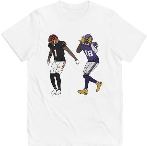 Youth T-Shirt Ja'Marr Chase and Justin Jefferson Griddy Football Tee Kids Sizes (US, Alpha, Medium, Regular, White)