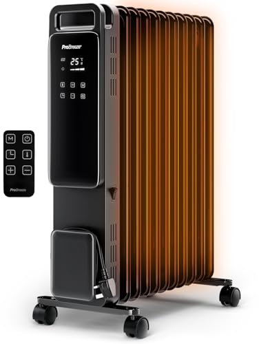 Pro Breeze® OmniWarm 2500W Oil Filled Radiator with 11 Fins, Digital Screen, Touch Panel, Eco Mode, 3 Heat Modes, Adjustable Thermostat, Safety Cut-Off & 24Hr Timer, Portable Electric Heater - Black