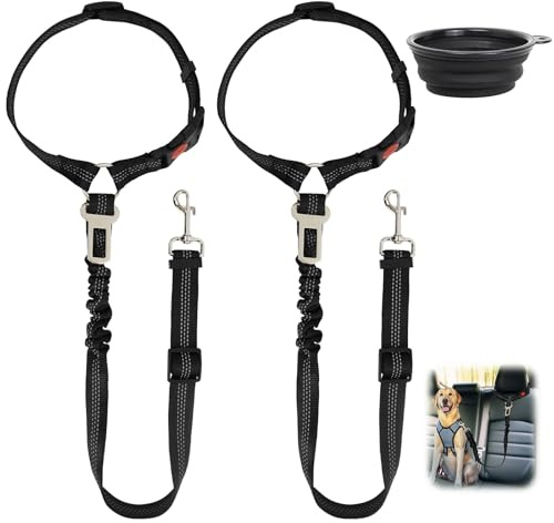 2 Stück Anschnallgurt Hund Auto, 2-in-1 Hundegurt Auto Rückbank, elastisch