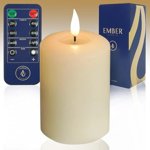 Ember Candles Signature Bougie LED à piles scintillantes Ivoire 100 % cire véritable ultra réaliste sans flamme Design coulé à la main Minuteur de 6 heures pour une utilisation en intérieur sûre (sans