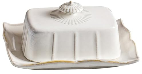 VINTORKY Butter Tray with Lid Ceramic Butter Dish White Rectangular Food Plate for Serving Dessert and Cheese Vintage Style for Home and Restaurant Use
