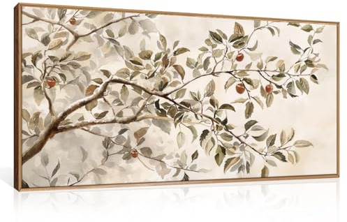 HLNIUC Apple Tree Vintage Framed Wall Art Set, Botanical Branch Canvas Wall Decor, Rustic Farmhouse Leaves Wall Painting, Retro Nature Plant Art Print for Living Room, Bedroom, Office - 40x20x1