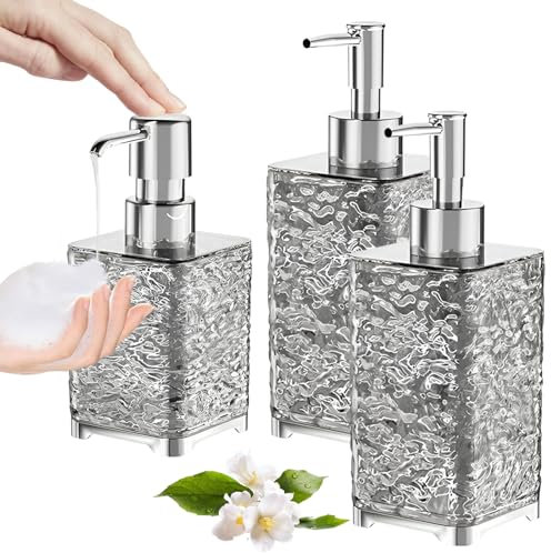 Qixuer 3 Soap Dispensers, Grey, 400 ml Refill Bottles + 300 ml Foam Dispenser, Bathroom Soap Dispenser, Kitchen Soap Dispenser for Shampoo, Shower Gel & Soap