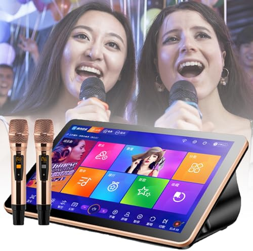 Karaokemaskin med 18,5 tums LED-pekskärm och trådlös mikrofon, molnuppdatering för sångnedladdningar,