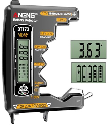 ANENG Battery Tester,Dual Range Display Battery Checker for 1.5V/3.7V/9V 6F22/12V 23A AA AAA C D Button & Lithium Batteries,BT173 Universal Household Battery Voltage Detector