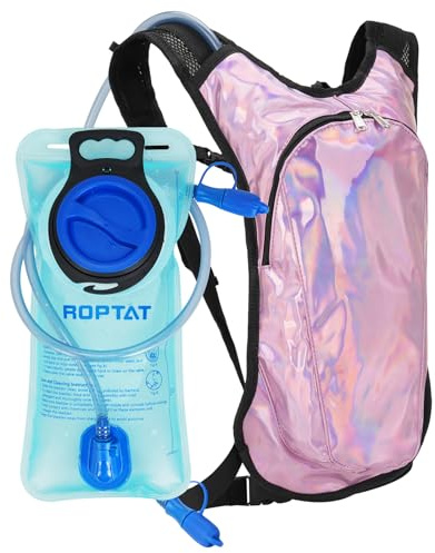 Roptat Hydration Backpack Pack with 2L Hydration Bladder - Lightweight Water Backpack Water Pouch for Women Men Running Riding Biking Music Festival (Pink-Laser)