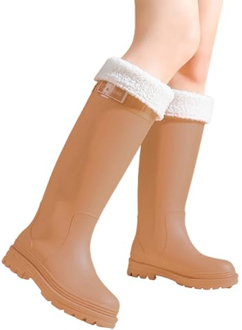 Générique Bottes De Pluie Femme Haute - Botte en Caoutchouc FourréE Boots AntidéRapantes ImperméAbles en Silicone Chaussure Confortable DéContractéEs Et Polyvalentes pour La RandonnéE Le Quotidien