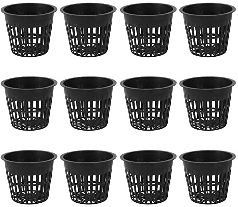 HWGING 12 Cestini per Piantare Acqua, Vasi in Rete, Tazze di Plastica per Coltivazione Fuori Suolo con Corda di Cotone