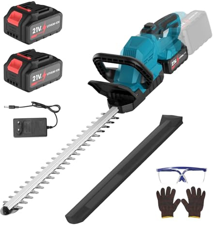 Tagliasiepi a Batteria 21V, Tagliasiepi Elettrico con 2 Batterie da 3.0Ah, 53cm lunghezza di taglio, 17mm Distanza Denti, Testina Orientabile a 180°, Brushless Tagliasiepi per Siepi e Arbusti