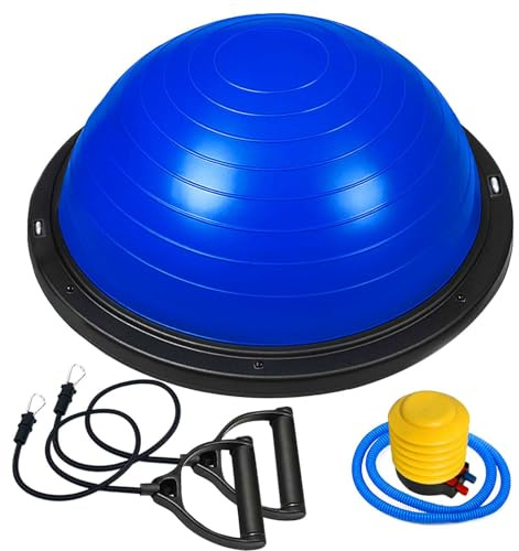 OcioDual Balance Ball, Balance Trainer, Halber Fitnessball für Gleichgewicht, Propriozeptive Plattform, Rutschfester Ball mit Inflator und Widerstandsbändern, Halber Gymnastikball, Blau