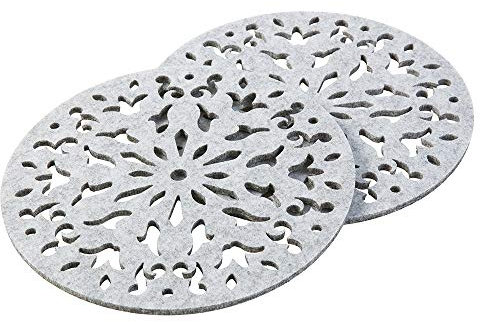 Filzuntersetzer | 20cm | rund | 2er Set | grau für Gläser, Vasen & Schalen (weitere Farben & Größen verfügbar) | Untersetzer mit Muster als Tischschoner für Küche, Wohnzimmer & Bar