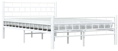 vidaXL Bettgestell Doppelbett Bett Metallbett Bettrahmen Lattenrost Schlafzimmerbett Schlafzimmermöbel Ehebett Weiß Metall 140x200cm