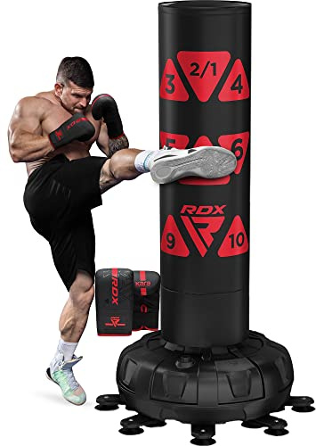 RDX 6FT 330LB Boxsack Stehend Erwachsene, Trainingshandschuhe und Überzug Set XXL Freistehender Standbxsack Boxing mit Saugfuß Freestanding Punch Bag für MMA Kickboxen Kampfsport