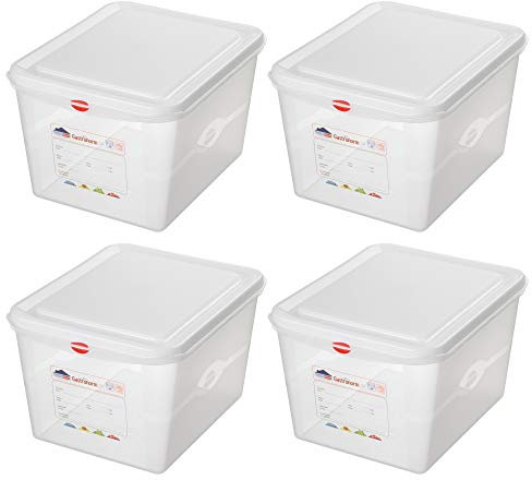 4 recipientes GN 1/1 con tapa, 530 x 325 x 200 mm, 28 litros