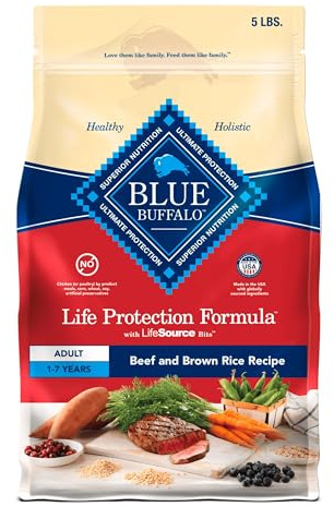 Blue Buffalo Life Protection Formula Adult Dry Dog Food, Helps Build and Maintain Strong Muscles, Made with Natural Ingredients, Beef & Brown Rice Recipe, 5-lb. Bag