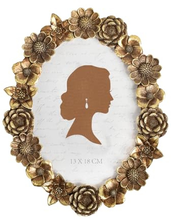 AELS 5x7 Inch Vintage Picture Frame, Elegant Antique Oval Photo Frames with Glass Front, Photo Display, Tabletop Wall Hanging, Gift Ideas, Gold Flower