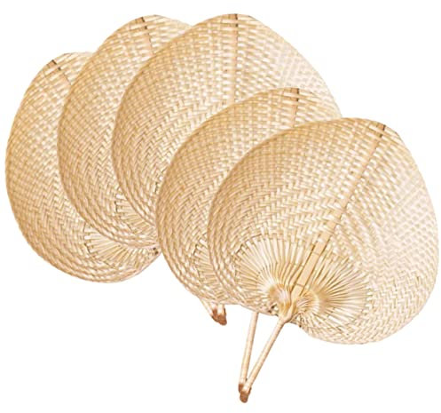 ORFOFE Éventail à Main en Naturel Tissé – Lot de 5 Éventails Chinois pour Décoration Murale Accessoire Photo et Mariages 37 Cm pour Été Adultes et Garçon et Filles
