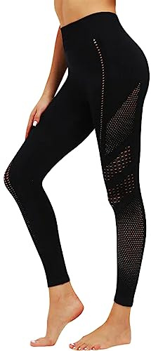 Sportleggings för kvinnor, hög midja, yoga, fitness, gym, långa byxor, Svart utskuren, L