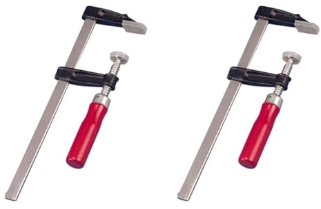 kwb Schraub-Zwinge mit Holzgriff 50x200, Spann-Weite 200 mm, Spanntiefe 50 mm, Spannbacken aus Zink-Druckguss, Schraubzwenge mit stabiler Metallschiene (Packung mit 2)