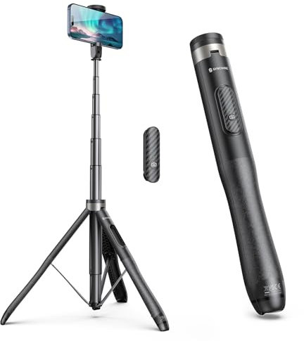 SYNCWIRE 136cm Palo Selfie Trípode para Teléfono con Control Remoto Bluetooth Recargable, Selfie Stick de Aluminio Extensible con Rotación de 360°, Palo Selfie Compatible con iPhone y Android, Negro
