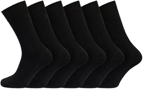 COSHAL® Diabetiker för män ribbade bomullsstrumpor cirkulerande diabetesstrumpor män strumpor extra stretchstrumpor icke-elastiska ribbade strumpor för svullna fötter, Svart, 40-45 EU
