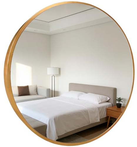 Marctani Espejo Redondo con Marco de Metal - Espejos Decorativos de Pared Elegante y Moderno - Espejo Entrada Recibidor - Ideal para Decoracion de Baño, Salon y Entraditas Recibidores (Dorado, 80 cm)