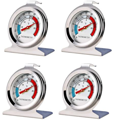 Thermomètres de réfrigérateur, 4pcs en acier inoxydable grand cadran pour réfrigérateur Thermomètre, thermomètre