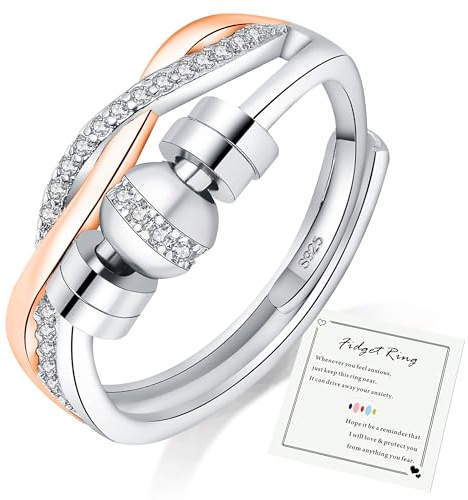 HEEYA Bague Anti Stress Femme Argent 925 Fidget Bague Reglable Anxiété Rotative Spinner Pour Femme Ouverts Zircon Cubique