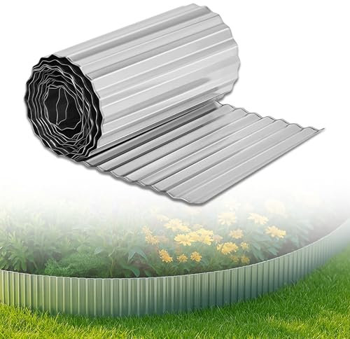ADEPTNA Flexible Galvanised Steel Garden Lawn Edging – 5m Roll x 16.5cm High – Metal Grass Border with Rolled Safety Edge – Rust-Resistant Lawn & Path Divider