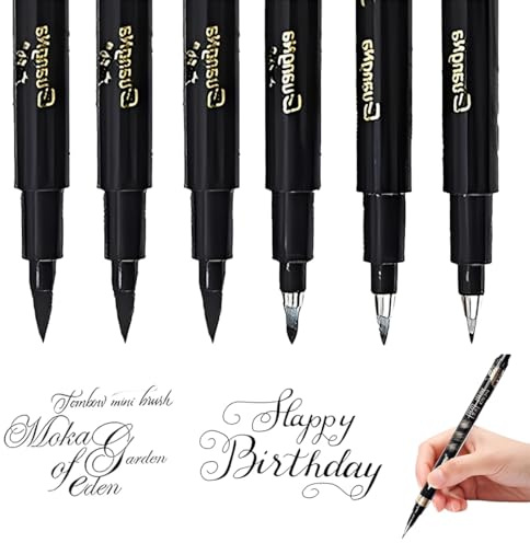 Juego de 6 bolígrafos de caligrafía, rotuladores de caligrafía, rotuladores de punta de fibra negra, rotulador de caligrafía, para escritura, diario, firma y rótulos (4 tamaños)