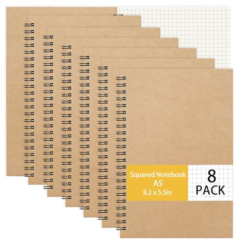 Yoosso Quaderno A5 a Righe, 8 Pezzi, Quaderno per Appunti A5, Quaderno a Spirale, Blocco per Appunti, Copertina Rigida, Blocco per Schizzi per Ufficio, Casa, Scuola