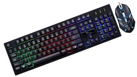LRXIYODE Ensemble Clavier et Souris Gaming Mécanique RGB pour Gamer, Design Filaire Noir, Rétroéclairé à Touches Mécaniques, Usage Bureautique et Gaming Nocturne, Confort Solide